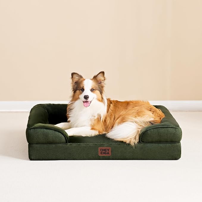 EHEYCIGA Orthopedic Dog Beds Large Sized Dog, Waterproof Washable Pet Bed | Non-Slip Bottom and Egg-Crate Memory Foam Dog Couch Bed with Washable Removable Cover, Dark Green