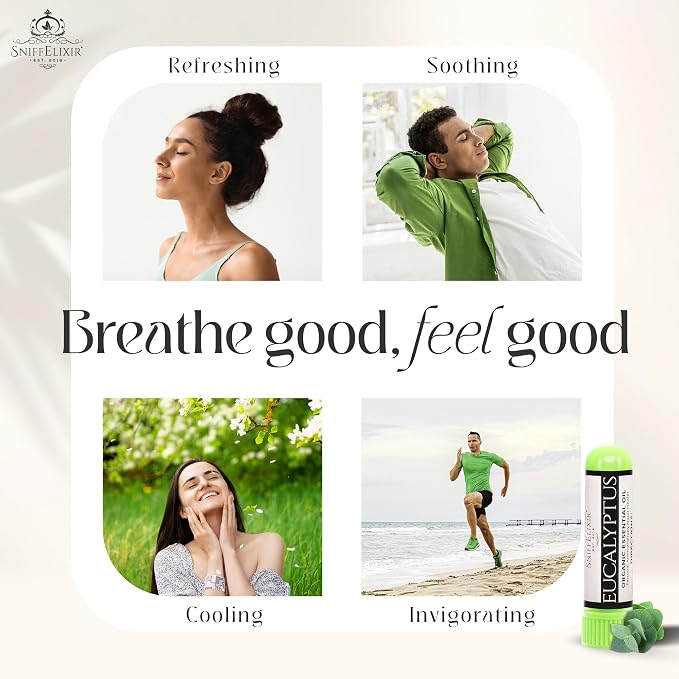 Eucalyptus Essential Oil Aromatherapy Nasal Stick Vapor Inhaler - Allergy Relief, USA Made with Organic Essential Oils, Natural Breathe Easy Support