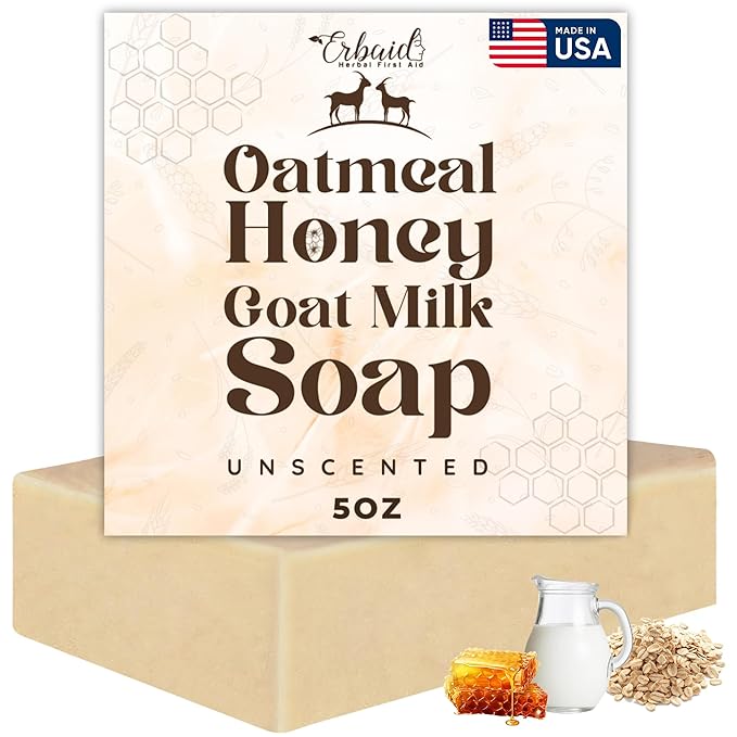Oatmeal Soap – Natural Oatmeal & Honey Goat Milk Bar – Face & Body Wash for Eczema, Psoriasis, Dry, Itchy, Sensitive Skin Relief – Unscented Soap Great for Kids, Babies – Handcrafted, Made in USA