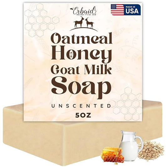 Oatmeal Soap – Natural Oatmeal & Honey Goat Milk Bar – Face & Body Wash for Eczema, Psoriasis, Dry, Itchy, Sensitive Skin Relief – Unscented Soap Great for Kids, Babies – Handcrafted, Made in USA
