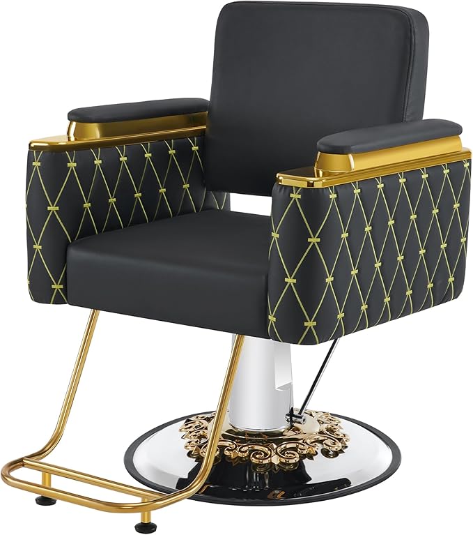 BarberPub Luxurious Salon Chair, Height Adjustable Black&Gold Salon Beauty Spa Styling Equipment, 440lbs Hydraulic Pump for Hair Stylist, Barber Shops&Beauty Salons 8633 (Black Gold)