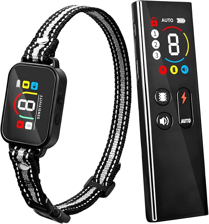 CanineJoy 2-in-1 Dog Shock Collar and Dog Bark Collar - 3400FT Smart Anti Barking Dog Training Collar with Remote, IP67 Waterproof E-Collar with Beep/Vibration(1-8)/Shock(1-8) and Automatic Modes