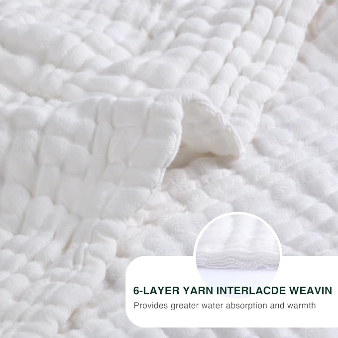 Love's cabin 100% Cotton Muslin Blanket, 6 Layer Lightweight Breathable Gauze King Size Blanket 108 x 90 Inches, Soft Summer Blanket for Bed, White