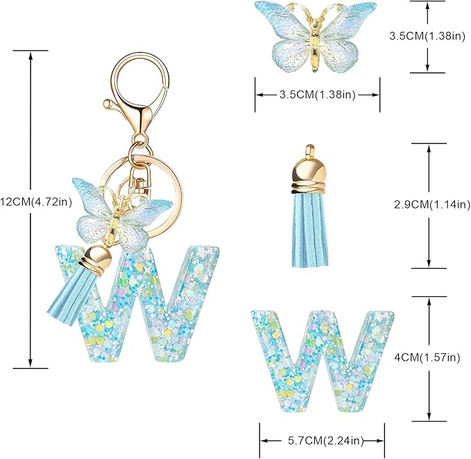 Fashion Alphabet Initial Letter Keychain Tassel Butterfly Pendant Key Ring for Purse Handbags Women Girl
