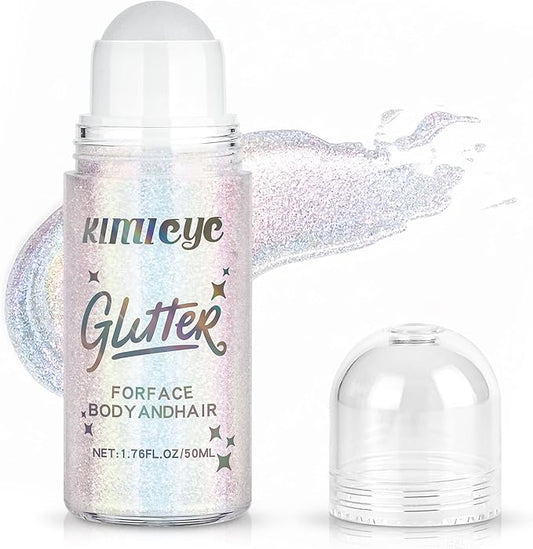 Roll-on Face Body Glitter Gel for Women and Kids, 50ml Large Capacity Holographic Chameleon Color Changing Glitter Gel Shimmer Makeup for Singer Concert Festival Rave Accessories, Mermaid