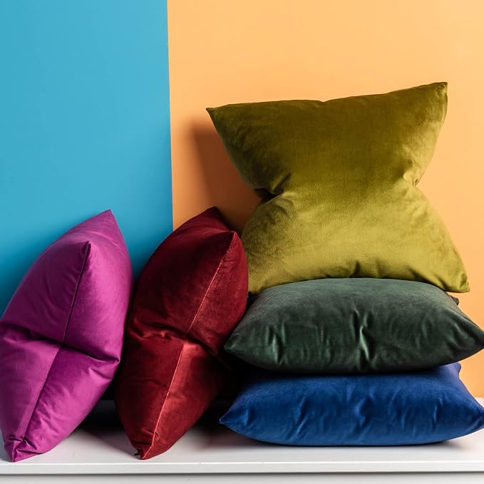 JUSPURBET 16x16 Decorative Velvet Throw Pillow Covers Set of 2,Olive Green | Modern Soft Cushion Covers Cases with Hidden Zipper for Couch Sofa Bed Living Room Bedroom Home Decor