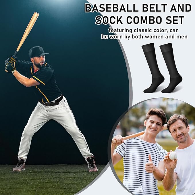 Zhanmai Baseball Belt and Socks Combo Adjustable Softball Socks and Elastic Waist Belt for Youth Boys Girls, Adult