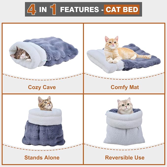 3 in 1 Semi-Enclosed Self Warming Burrow Cat Bed Sleeping Cave | Keep Warming, Machine Washable, Easy to Clean, Soft & Comfortable, Pet Beds fo Cats & Dogs, Cozy Privacy Nook