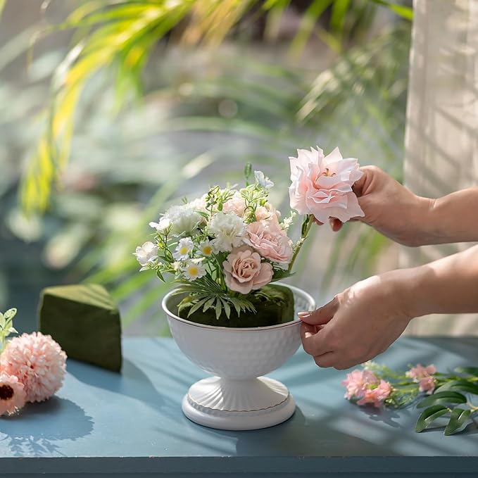 Sziqiqi White Urn Vase for Wedding, Compote Vase for Table, 4.3in, 2Pcs | Tall Floral Holder for Centerpiece Pedestal Bowl Pot, Flower Arrangements for Wedding, Party, Birthday, Event, Reception