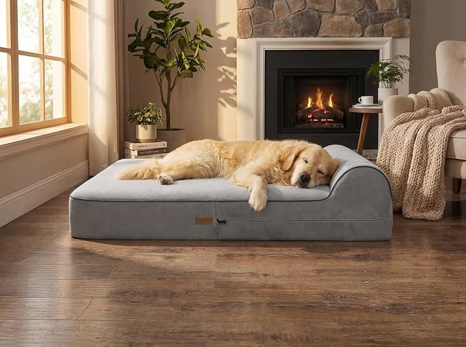 Orthopedic Memory Foam Dog Bed 7" Inch Thick Extra Large Dog Bed With Pillow Grey 50"x34"x10" Includes Waterproof Liner & Durable Removable Cover With Smart Design