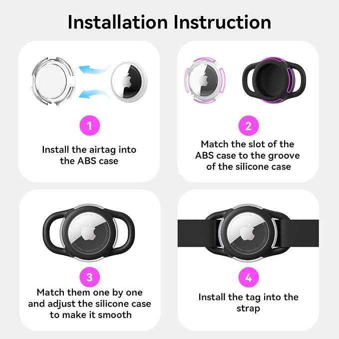 Waterproof AirTag Holder for Dog Collar, Soft Slide-On Dog AirTag Holder | Full-Body Protection, No-Dangle Fit, Ultra-Durable, Lightweight, Tool-Free Installation, Clear Cover, Fits Dog & Cat Collars