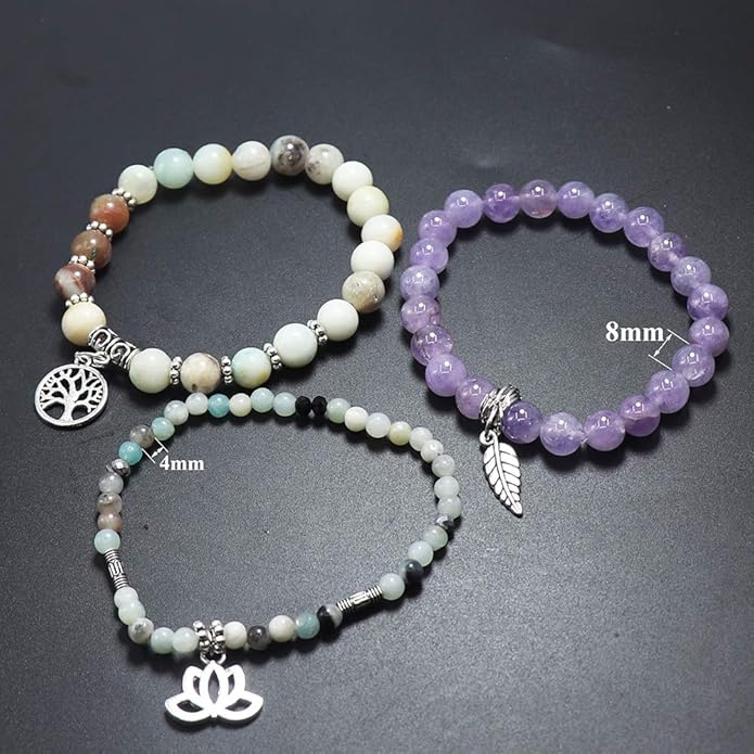 UEUC Tree of Life Yoga Healing Stone Bracelets,Multilayer Lotus Chakra Stone Reiki Bracelet Sets,Anxiety Crystal Natural Stone,for Women Stress Relief