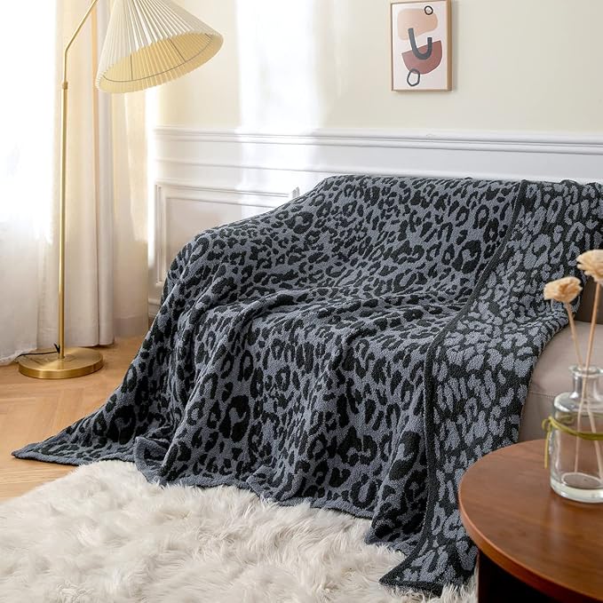 MH MYLUNE HOME Ultra Soft Leopard Throw Blanket, Charcoal Blue, 71"x78" | Reversible Cheetah Print Blanket, Comfy Fluffy Fuzzy Plush Blanket Throws for Couch Bed, Cozy Blankets for Women Gift