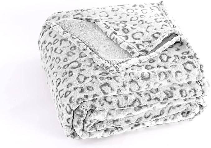PLEASANT BOULEVARD | Leopard Throw Blanket Fleece, Premium Lightweight Cozy Warm Plush Microfiber Bedspread for Couch Sofa and Bed (Gray, King (108 x 90 inches))