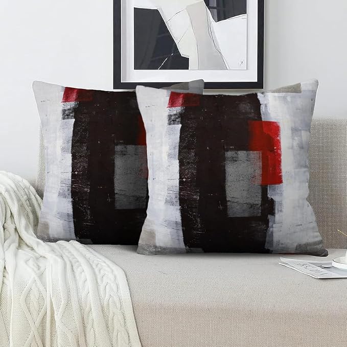 Throw Pillow Covers for Couch, 26x26 Inch, 2 Pack, Red Grey | Decorative Throw Pillow Covers Cushion Covers for Couch Bedroom Sofa Living Room