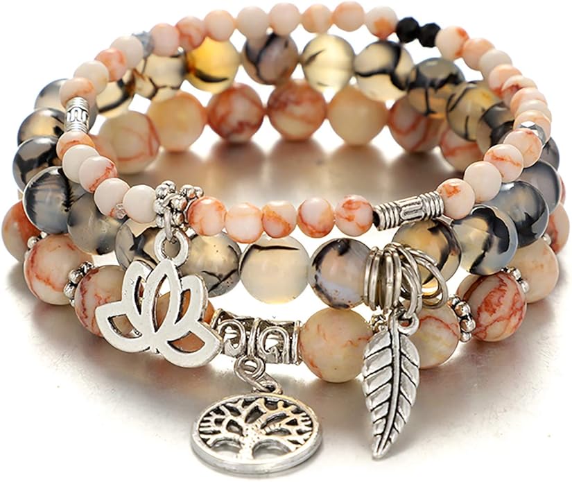 UEUC Tree of Life Yoga Healing Stone Bracelets,Multilayer Lotus Chakra Stone Reiki Bracelet Sets,Anxiety Crystal Natural Stone,for Women Stress Relief
