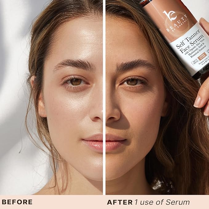 Face Tanner Serum - USA Made with Natural & Organic Ingredients, Sunless Self Tanner for Face with Anti-Aging Hyaluronic Acid, Non Toxic Bronzing Serum for Streak-Free Fake Tan & Natural Glow
