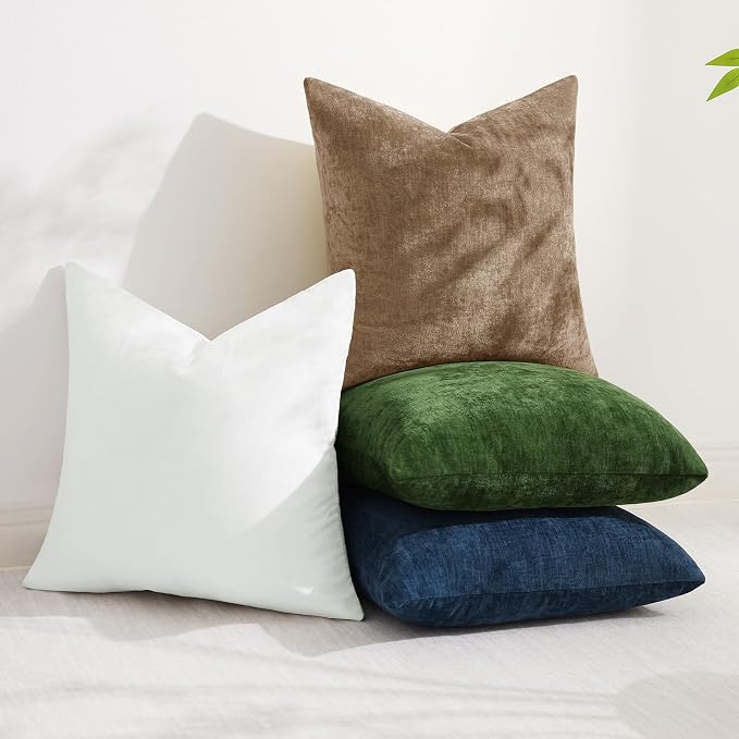 decorUhome Soft Chenille Brown Throw Pillow Covers 24X24 Set of 2 | Decorative Fall Couch Pillow Covers Solid Dyed Accent Modern Euro Sham Farmhouse Neutral Square Pillow Cases for Sofa