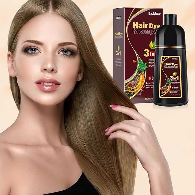 Bablabear Chestnut Brown Hair Color Shampoo for Gray Hair 500ML Instant Hair Dye Shampoo for Men & Women-3 in 1 Color Shampoo for Dark Hair-Colors in Minutes-Long Lasting-Safe & Easy to Use
