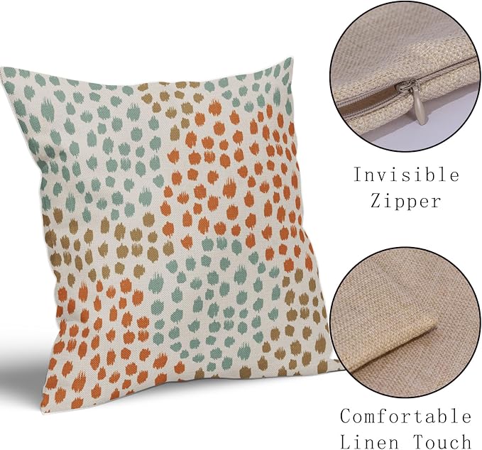 Blue Orange Brown Pillow Covers 18x18 Set of 2 Fall Colored Art Dot Decorative Throw Pillows Trendy Print Outdoor Pillowcase Holiday Seasonal Cushion Cover Linen Pillow Case Decor for Sofa Couch Bed