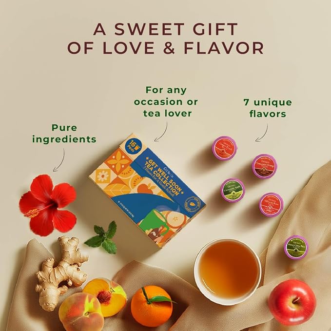 Gya Tea Co Get Well Soon Tea Pod Collection Gift Set (16 Count) - Different Flavors Assorted Variety Pack