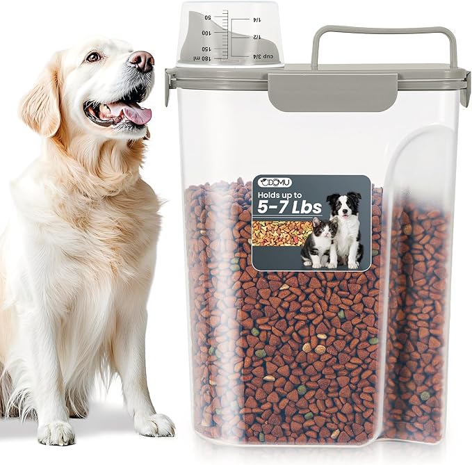 Dog Cat Food Storage Container with Cup (Dark Olive, 5L)