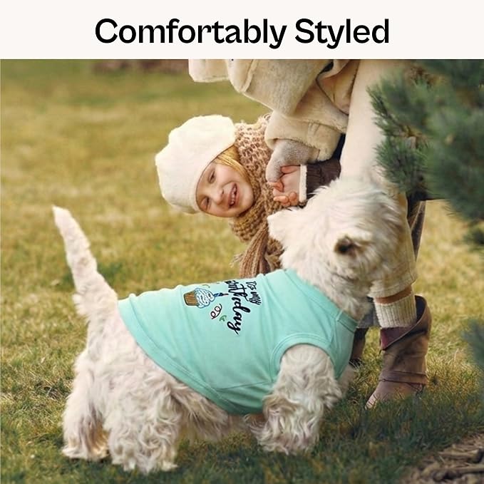Parisian Pet Dog T-Shirt with Embroidered 'It's My Birthday' Words