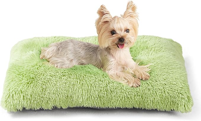 EHEYCIGA Fluffy Dog Crate Bed for Small Dogs, Plush Crate Pad, Green | Calming Anti Anxiety Small Dog Bed, Washable Soft Warm Faux Fur Crate Mat with Non-Slip Bottom