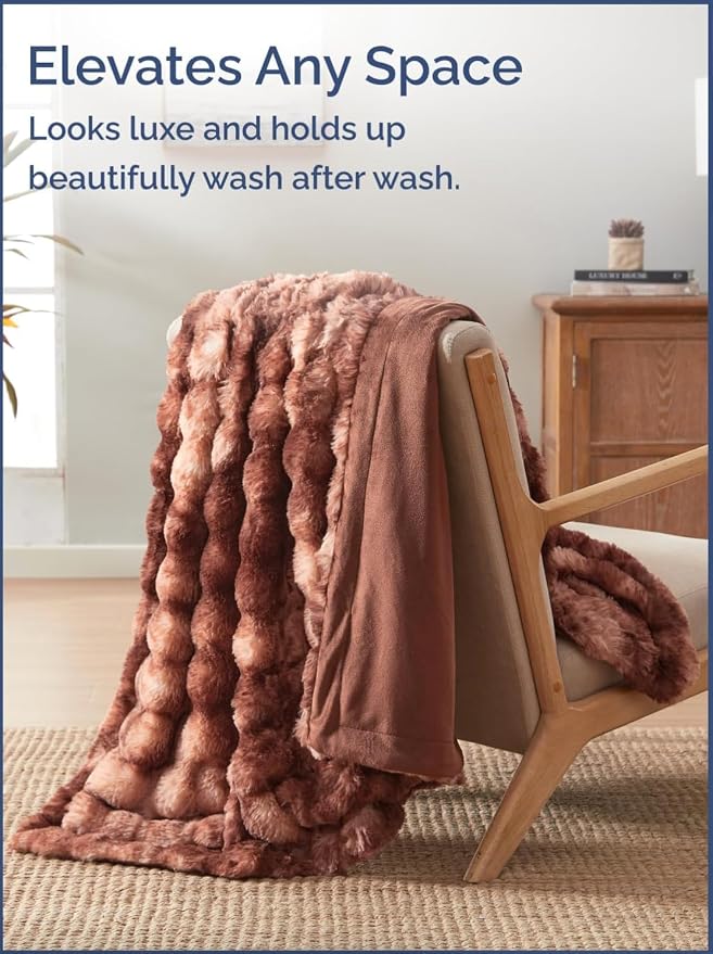 3D Fleece Bubble Blanket Throw - Rabbit Blanket - 50" x 60", Marble Brown | Soft Fluffy Faux Fur Blanket for Couch Sofa & Chair, Cozy Gifts for Women, Tie Dye Cloud Throw Bed Cover, Thick Plush Bedding