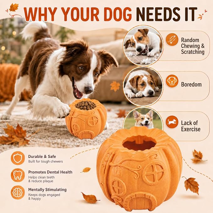 Dog Treat Toys, Pumpkin-Shaped Dog Treat Ball, Dog Frozen Treat Toy with 2 Freeze Bowls, Dog Toy Treat Dispenser, Dog Enrichment Toys, Fillable Slow Feeder and Lick Bowl for Dogs Set