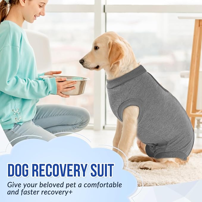 Lukovee Recovery Suit for Dogs, Onesie Spay Neuter Surgery Suit Female Male | Soft Cotton, Easy On Off, Abdominal Wounds Prevent Licking, Prevent Licking Wounds, Cone E-Collar Alternative (Grey, XL)