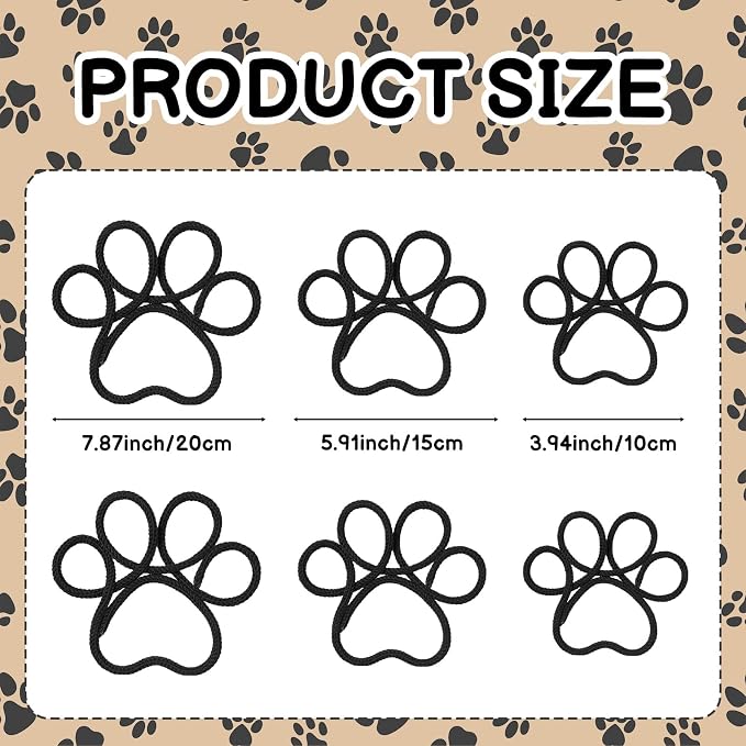 Barydat 6 Pcs Dog Room Decor Black Paw Puppy Woven Wall Hanging 3 Size Pet Wall Decor Nursery Decorations for Home Bathroom Bedroom Kitchen Dorm Art