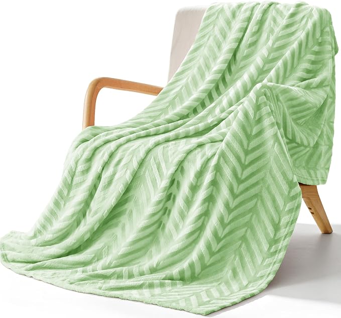 Whale Flotilla Flannel Fleece Fall Throw Blanket for Couch, Light Green | Lightweight Breathable Soft Sofa Throws, Plush Fluffy Chevron Design Decorative Blankets for Home Life, 50x60 Inch