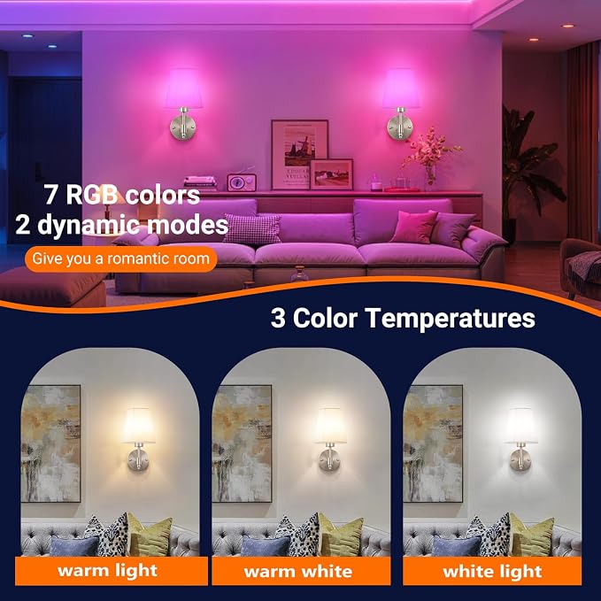 YHCDLAMP Peel and Stick Wall Sconces, No Drilling Stick On Wall Sconce, Wireless Battery Operated Wall Lights, Adhesive Wall Lamp with 10000mAh Battery Bulb for Bedroom Living Room Decor