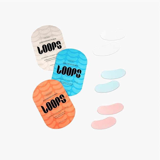 LOOPS Bright Eyes Trio Hydrating Eye Masks - Pack of 3 - Hyper Eyes, Weekly Reset, Dew Cloud - Hydrate, Rejuvinate, and Restore Dark Circles and Tired Eyes