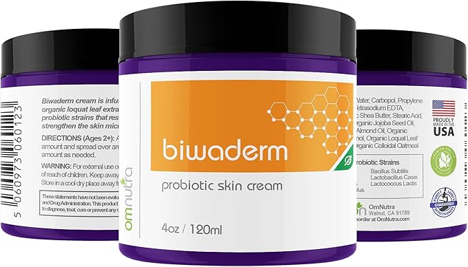 Biwaderm Probiotic Skin Cream - 4OZ Organic Based Topical Probiotics for Skin Care Eczema Treatment Psoriasis Treatment for Folliculitis Treatment Pure Aloe Vera Gel 4oz