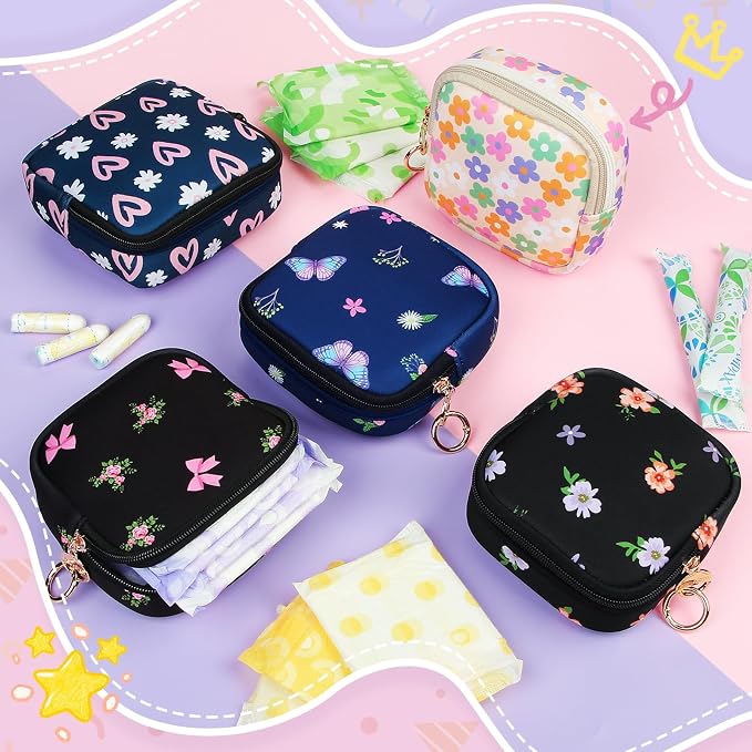 Period Bag for Teen Girls, Neoprene Cute Sanitary Napkin Storage Bag, Floral Menstrual Pad Pouch Tampon Holder (Colorful Floral)