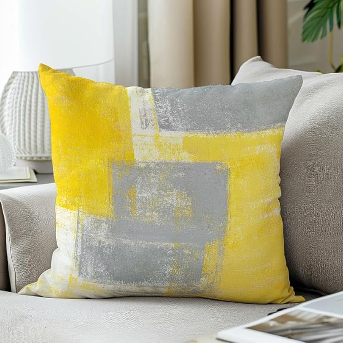 Throw Pillow Covers for Couch, 20x20 Inch, 2 Pack, Grey Yellow | Decorative Throw Pillow Covers Cushion Covers for Couch Bedroom Sofa Living Room