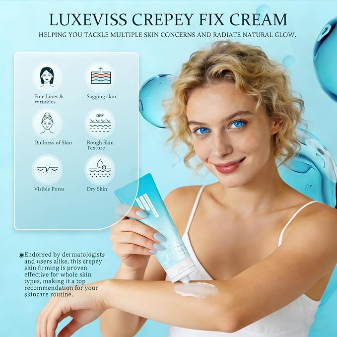 Advanced Crepey Skin Repair Cream – Anti-Wrinkle & Sagging Firming Moisturizer for Face, Neck, Chest, Arms & Body, Deep Hydration for Smoother, Firmer-Looking Skin, 3.35 Oz