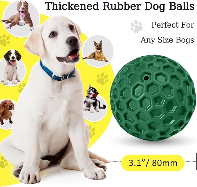 Indestructible Squeaky Dog Ball for Aggressive Chewers, Rubber Interactive Dog Toy for Teething, Relieving Anxiety. Chew Toy for Large, Medium Breeds, Outdoor & Indoor Ball.