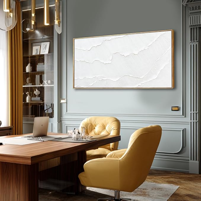 Framed White Gold Abstract Wave Canvas Wall Art for Living Room 24x48 Inch