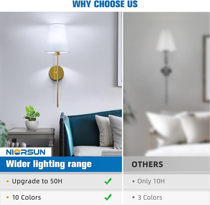 25.4 inch Battery Operated Wall Sconce Set of 2,Gold Rechargeable Wall Lights with 10400mAh Dimmable Detachable Bulbs and Remote,9 Colors Wireless Sconces for Bedroom Living Room Hallway