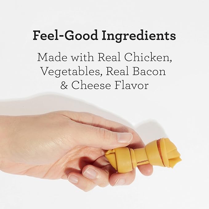 DreamBone Mini Bones Bacon & Cheese Rawhide-Free Dog Treats, 24 Count | Daily Chew, Digests Safely and Completely, Made With Real Protein, Chicken and Veggies, Bacon & Cheese Flavor, For Adult Dogs