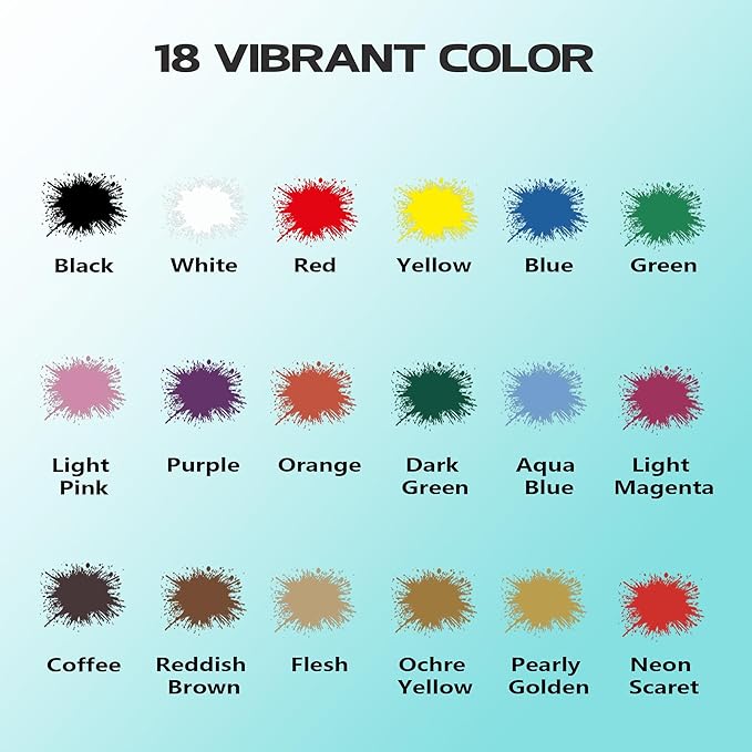 Airbrush Paint 18 Colors, Ready to Spray Airbrush Paint Set, Water-Based Acrylic Air Brush Paints for Metal, Plastic Models, Canvas, Wood, 0.67 Fl Oz/20ml