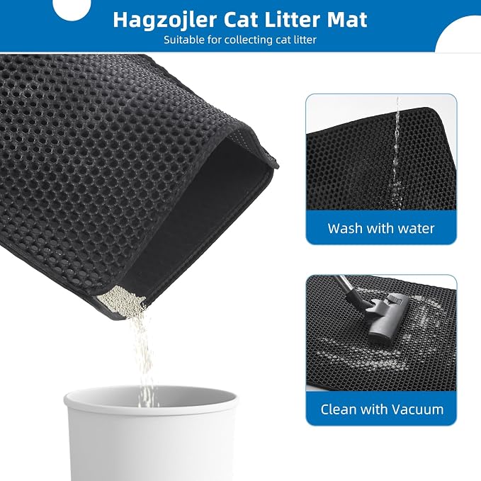 Cat Litter Mat for Indoor Cats EVA Double-Layer Litter Box Mat Washable for Easy Cleaning Cat Rug Collects Litter and Prevents Liquid Leakage (Gray, 23.6×30inch)