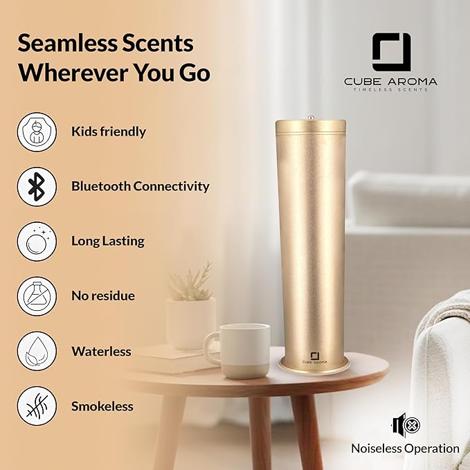 CA-1200 Gold Diffuser w/Fragrance- Aromatherapy Diffuser - Essential Oil Fragrance Diffuser - Smartphone Control - Timer - Adjustable Mist Intensity - Perfect for Home & Office