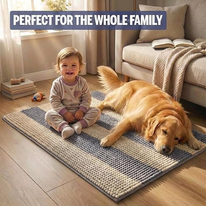 Muddy Mat® Super Absorbent Loop-Thread Chenille Dog Door Mat for Muddy Paws – Non-Slip, Machine Washable Indoor Entry Rug, Quick-Dry Pet Mat for Entryway – Sand Dune 19"x30"