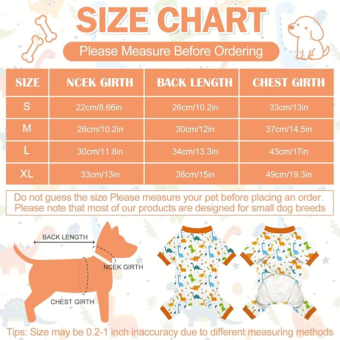 Dog Pajamas for Small Medium Dogs Pjs Orange Dinosaurs Dog Onesie Breathable Puppy Pj Pet Stretchy Soft Sleepwear for Spring Summer Costume-XL