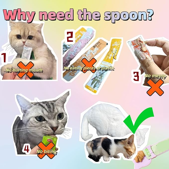 2 Pack Cat Treat Squeeze Spoon, Lickable Dispenser for Wet Food & Puree, Multi-Function Feeding Tool with Ergonomic Design, Easy to Clean (Pink&Purple/Blue&Purple)