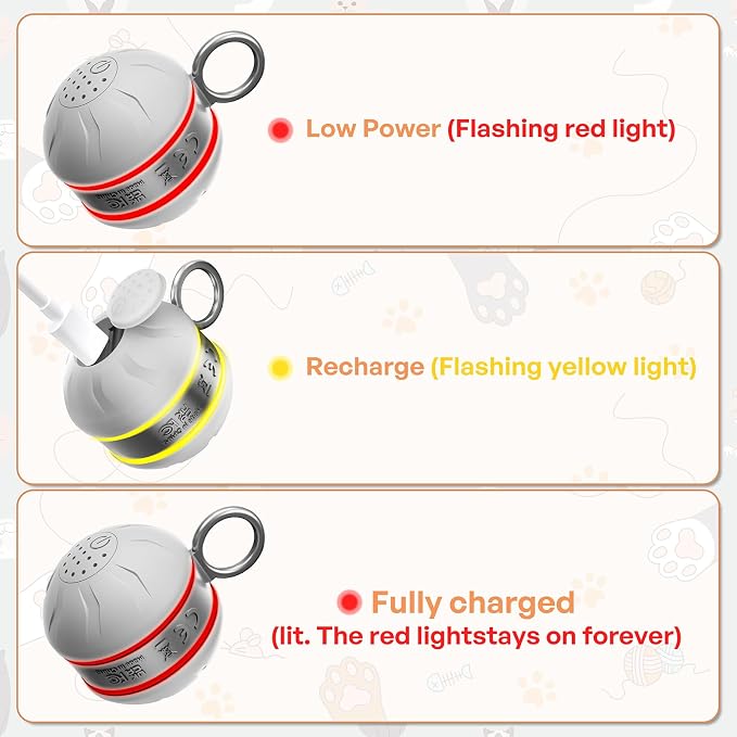 Speedy 2.0 Tail Interactive Cat Toys for Bored Indoor Adult Cats with 3 Tails,Automatic Cat Toy Ball Self Moving Chirping,Smart Kitten Rechargeable Cat Balls for Enrichment Exercise Essentials (Grey)